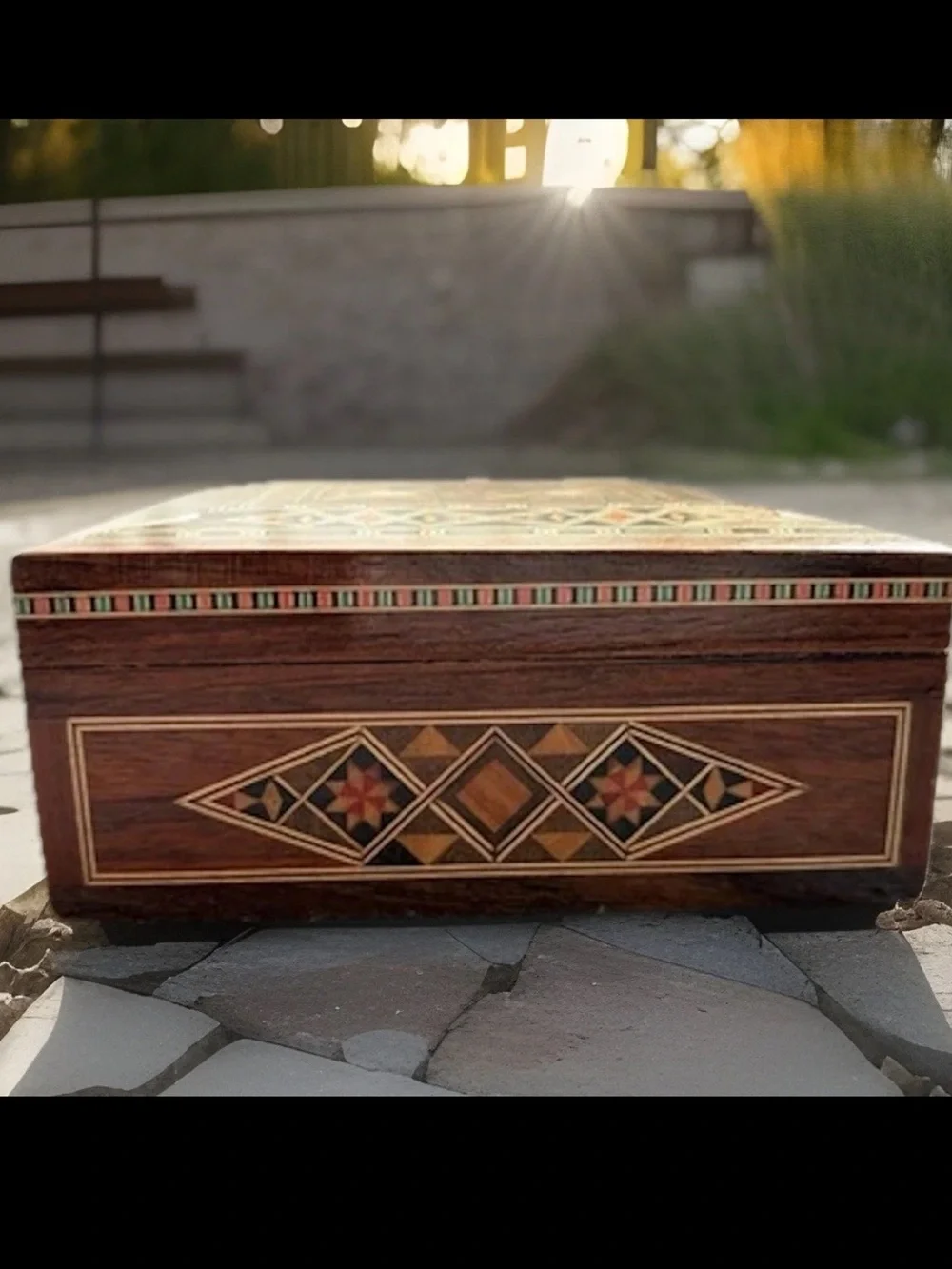 VTG Wooden Mosaic Trinket Box 4.5
